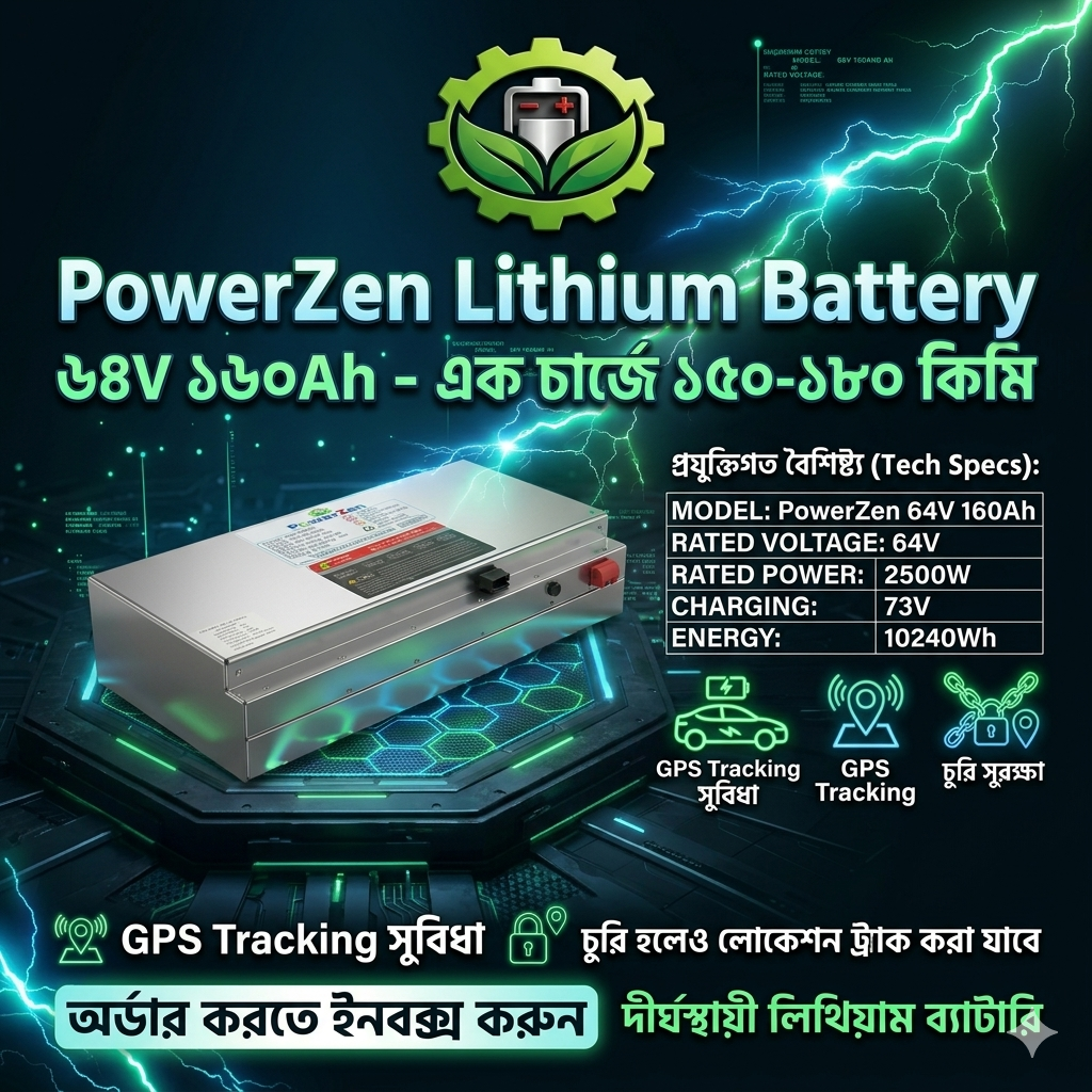 PowerZen 64V 160Ah Lithium Battery | ১৫০-১৮০ কিলোমিটার মাইলেজ | Lithium  Battery price in  Bangladesh